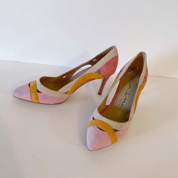 NINA ORIGINALS MULTICOLORED SUEDE HEELS - Picture 5 of 9